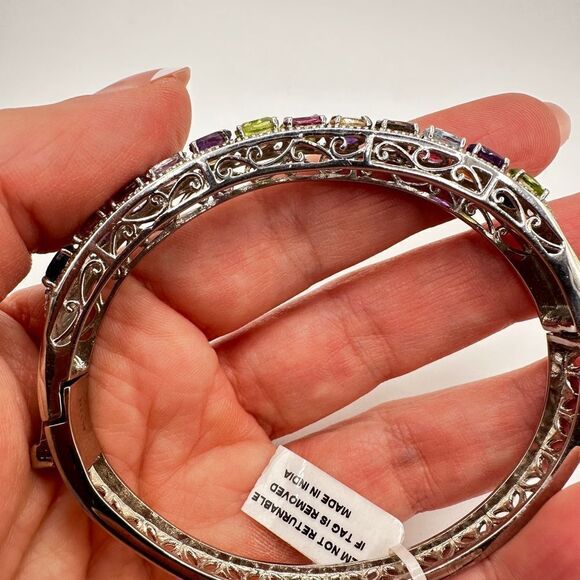 SALE! Still With tag! Multi-gemstone, stainless steel hinged bracelet! - Picture 8 of 16